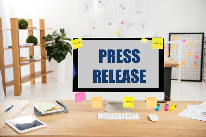 computer screen that says press release