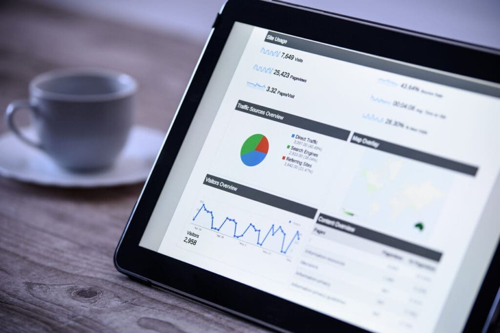 laptop screen with metrics
